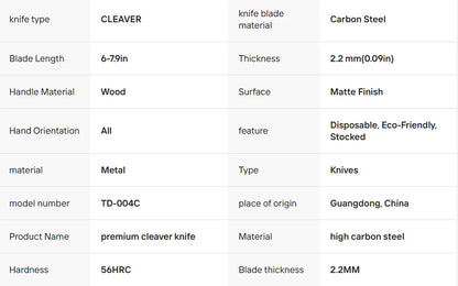 Cleaver Knife — German 1.4116 High Carbon Steel, Premium Wood Handle