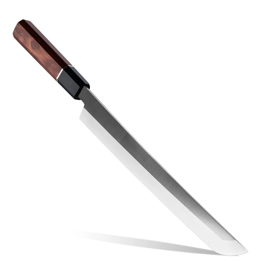 Long knife with a wooden handle on a white background