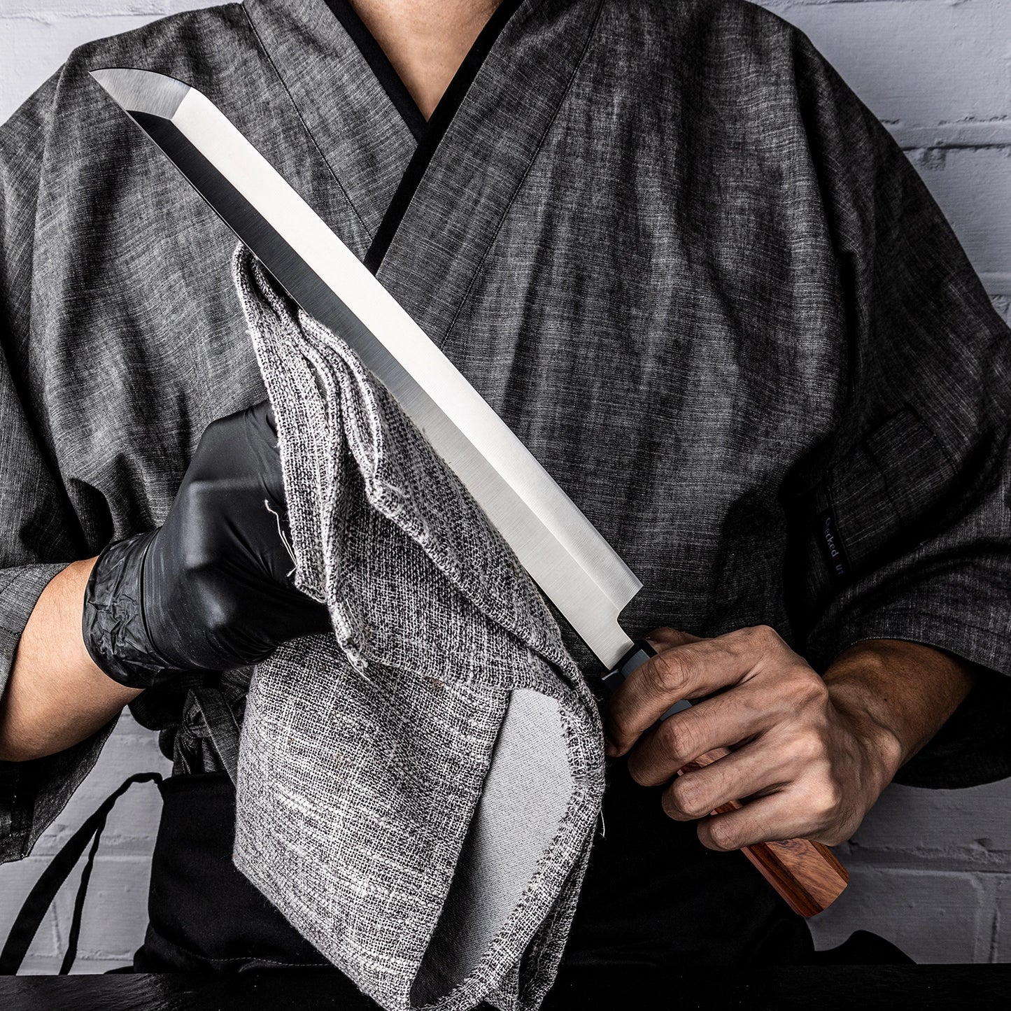 Japanese Sakimaru Sushi Knife — High Carbon Steel, Rosewood Handle & Saya Scabbard
