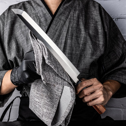 Japanese Sakimaru Sushi Knife — High Carbon Steel, Rosewood Handle & Saya Scabbard